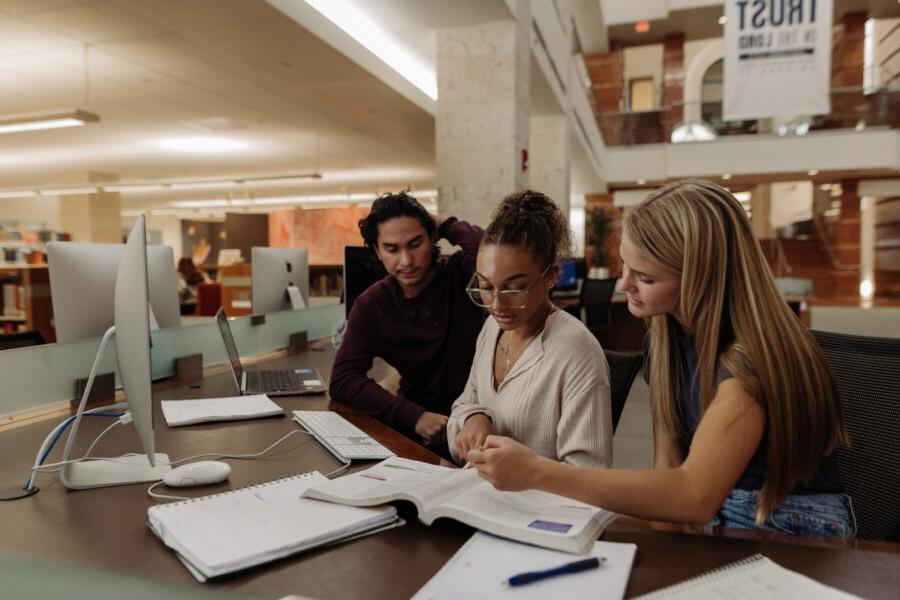 students studying in the library